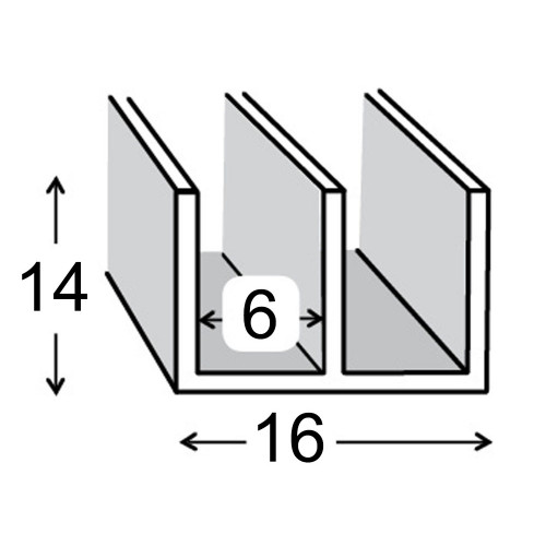 Raw Aluminium Double Channel 16mm x 14mm x 1.3mm x 2m